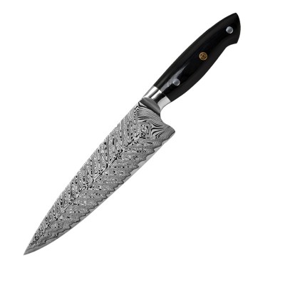 8inch 5Cr15Mov Professional Kitchen Chef Knife With Damascus Fishbone Pattern Laser