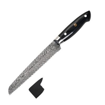 8 inch Bread Knife 5Cr15Mov Professional Kitchen Chef Knives With Damascus Fishbone Pattern Laser